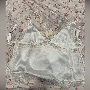 Free People White Satin and Lace Chemise